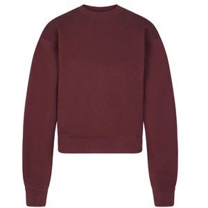 Skims Cotton Fleece Classic Crewneck in Oxblood - Size L - NWT
